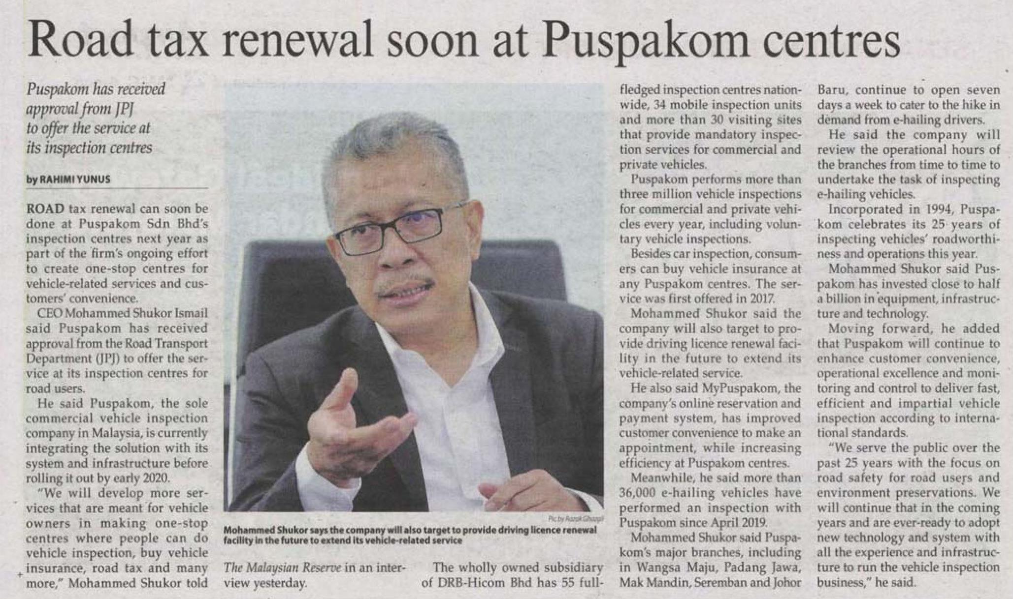 The Malaysian Reserve_11.12_Road tax renewal soon at Puspakom centres