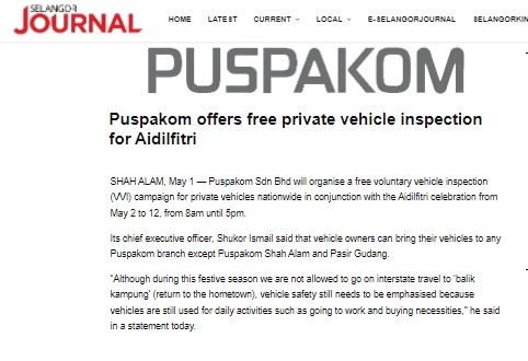 1.5.21 selangor journal - PUSPAKOM offers free private vehicle