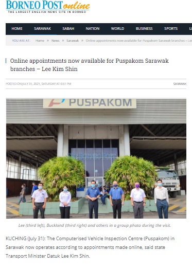 31.7. borneopost Online appointment now available for PUSPAKOM Sarawak- Lee Kim Shin